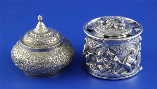 An early 20th century Indian silver circular inkwell, gross 11 oz.